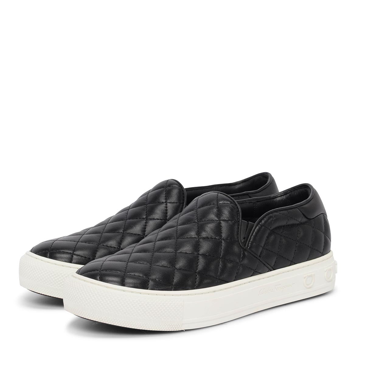 Ferragamo Black Quilted Lambskin Lisa Slip-On Sneakers