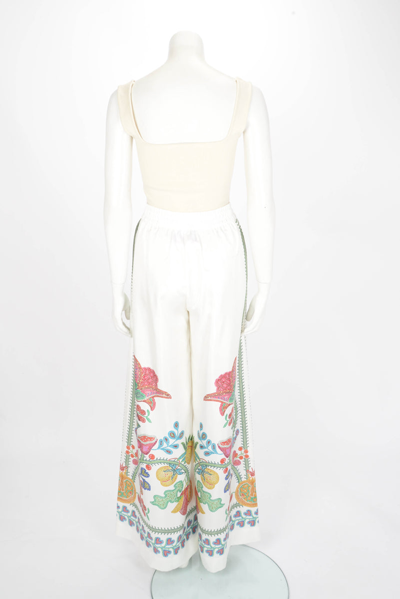La DoubleJ White & Multicolour Silk Grenadilla Print Palazzo Pants S