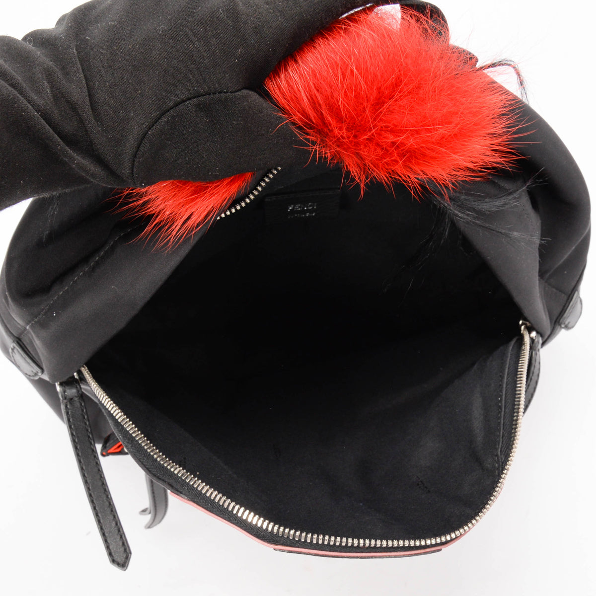 Fendi Black Nylon & Fur Medium Monster Eyes Backpack