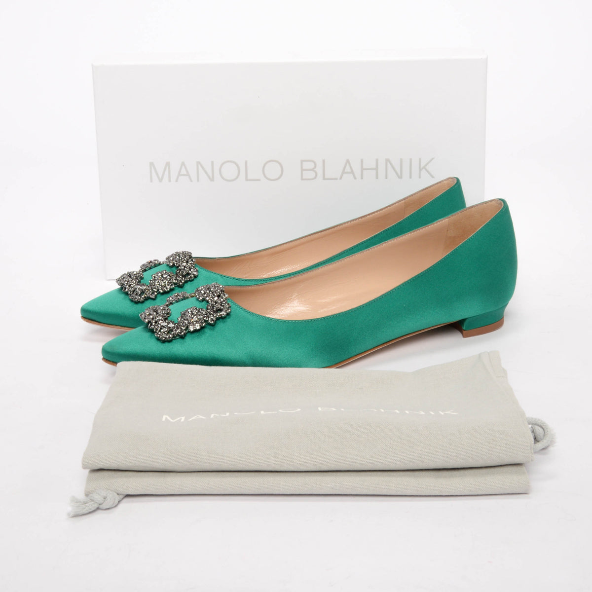 Manolo Blahnik Emerald Satin Hangisi Flats 41