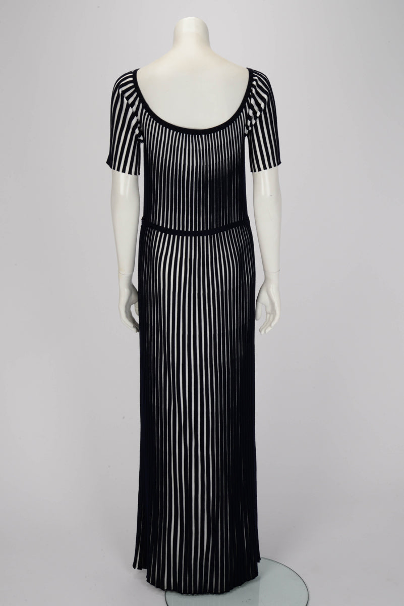Gabriela Hearst Navy & White Wool Knit Pleated Maxi Dress XL