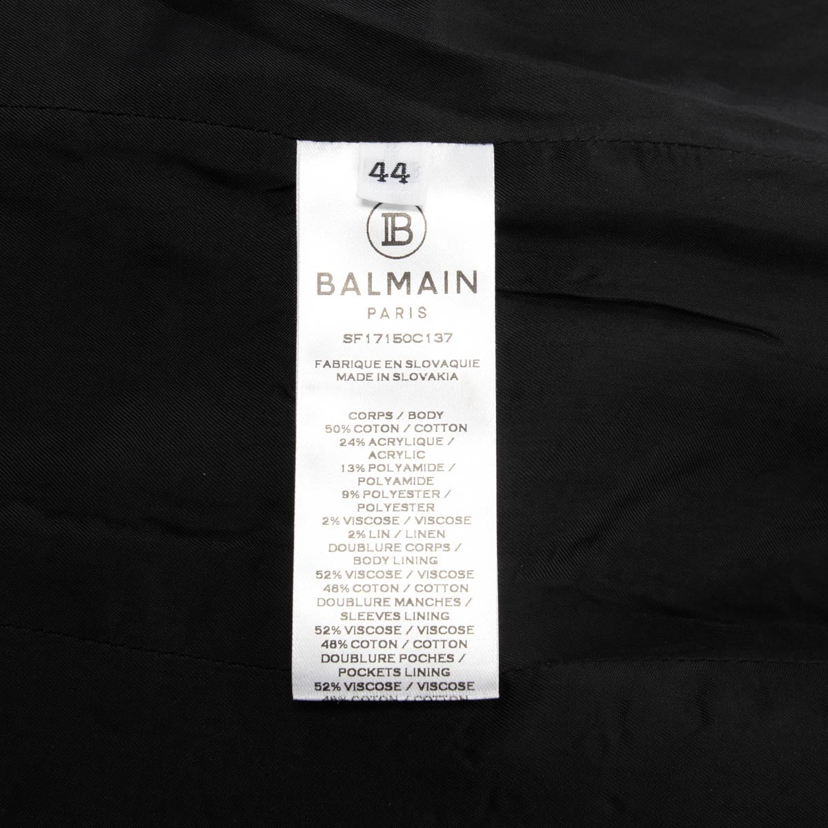 Balmain Black Boucle Classic DB Blazer FR 44