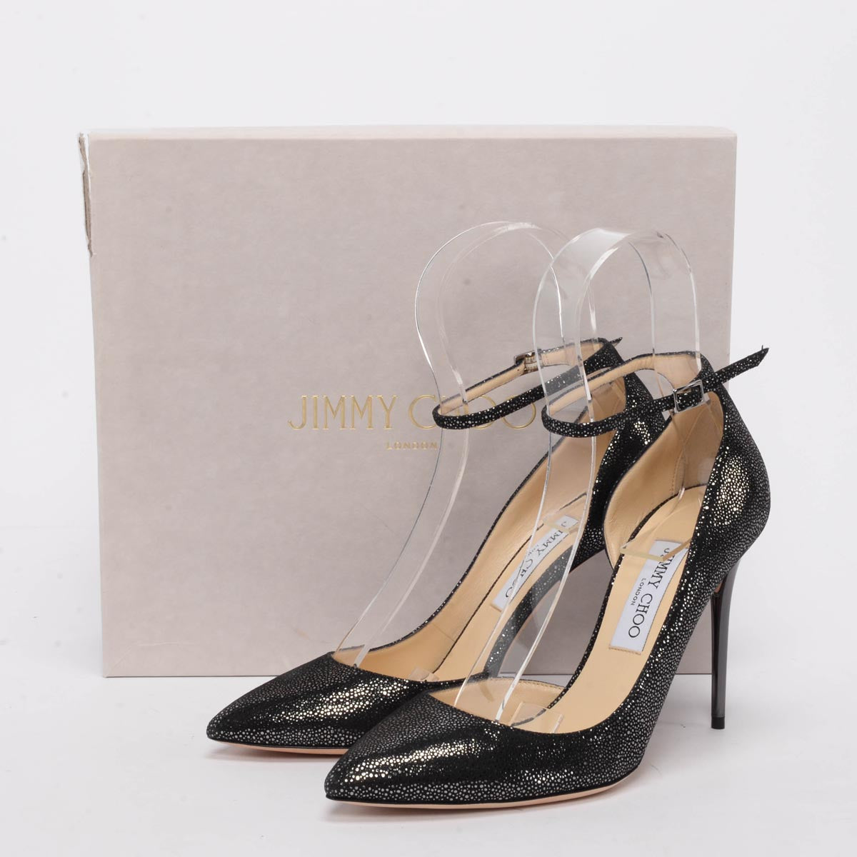 Jimmy Choo Anthracite Metallic Spotted Suede Lucy Pumps 40