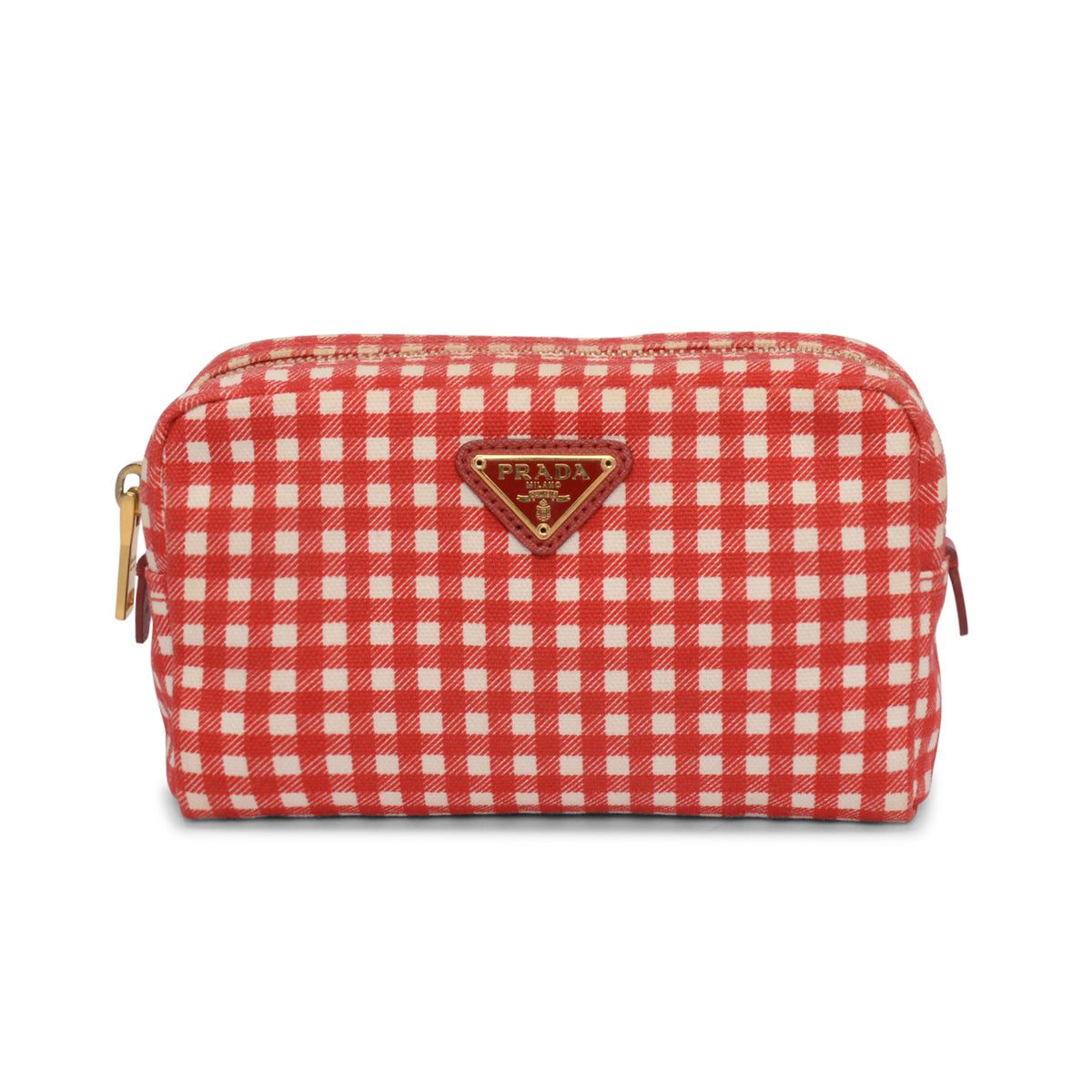 Prada Red & White Gingham Small Cosmetic Case