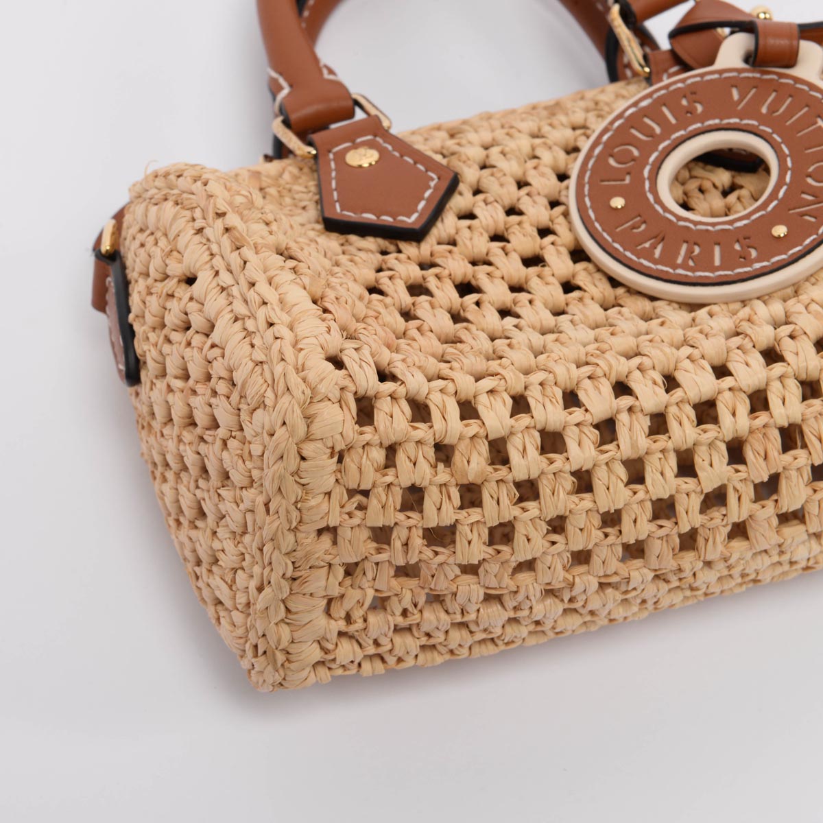 Louis Vuitton Tan Leather & Raffia Nano Speedy