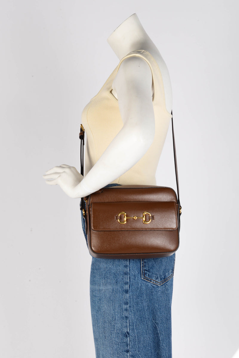 Gucci Brown Leather Horsebit 1955 Small Camera Bag