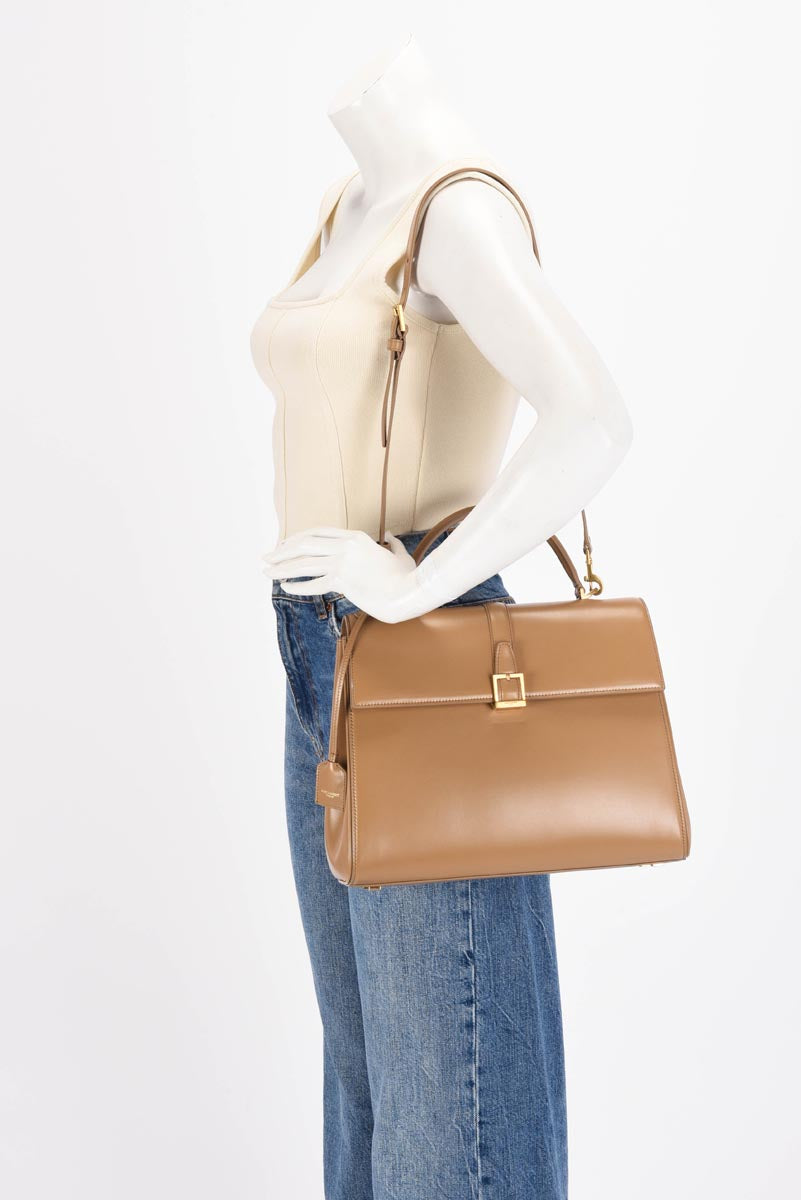 Saint Laurent Camel Calfskin Le Fermoir Top Handle Bag
