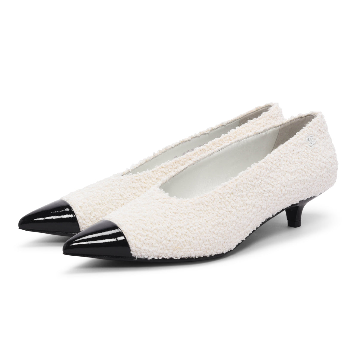 Chanel White Boucle Kitten Heel Pumps 36.5
