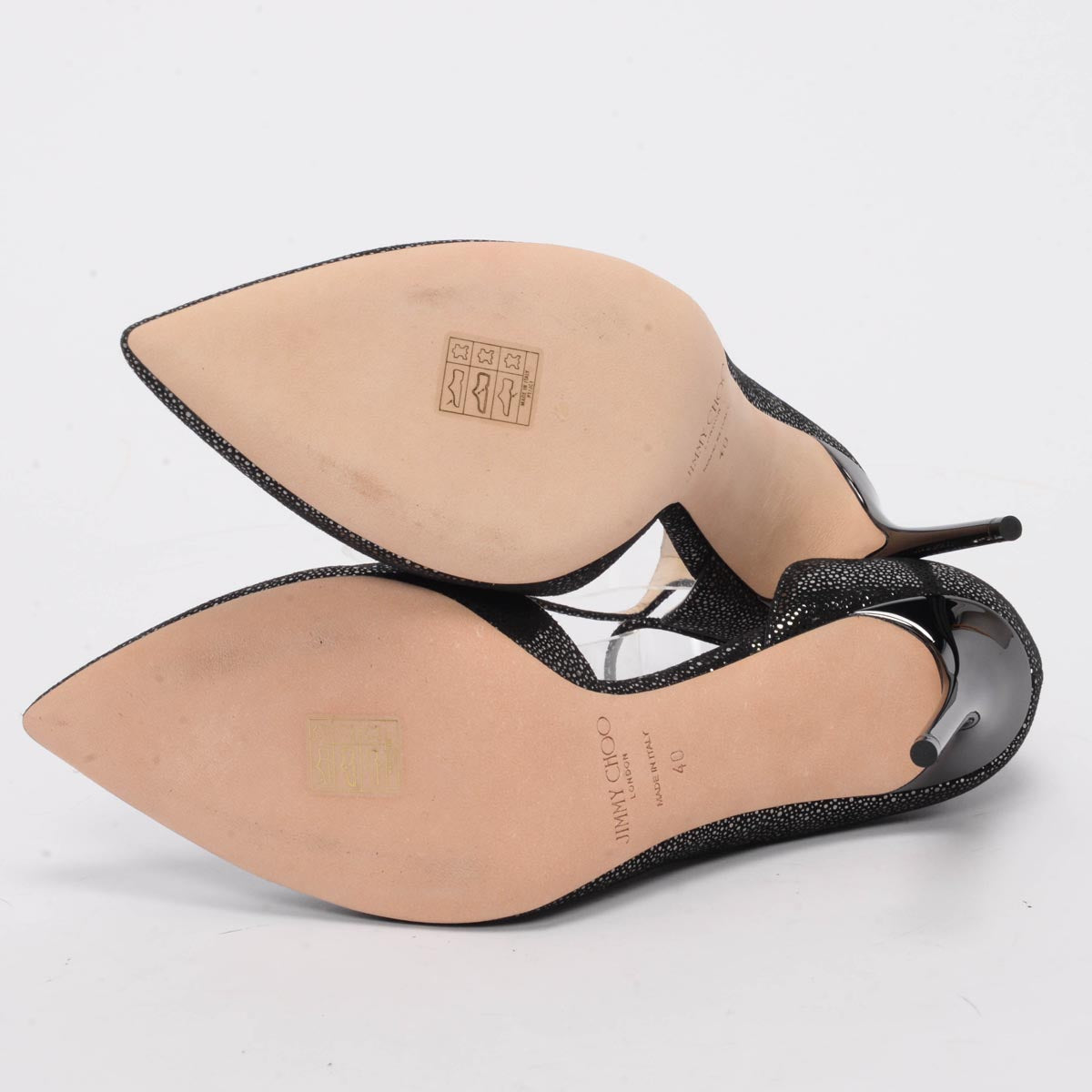 Jimmy Choo Anthracite Metallic Spotted Suede Lucy Pumps 40
