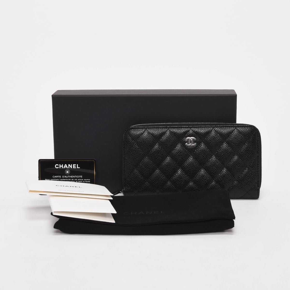 Chanel Black Quilted Caviar Long Zipped Wallet