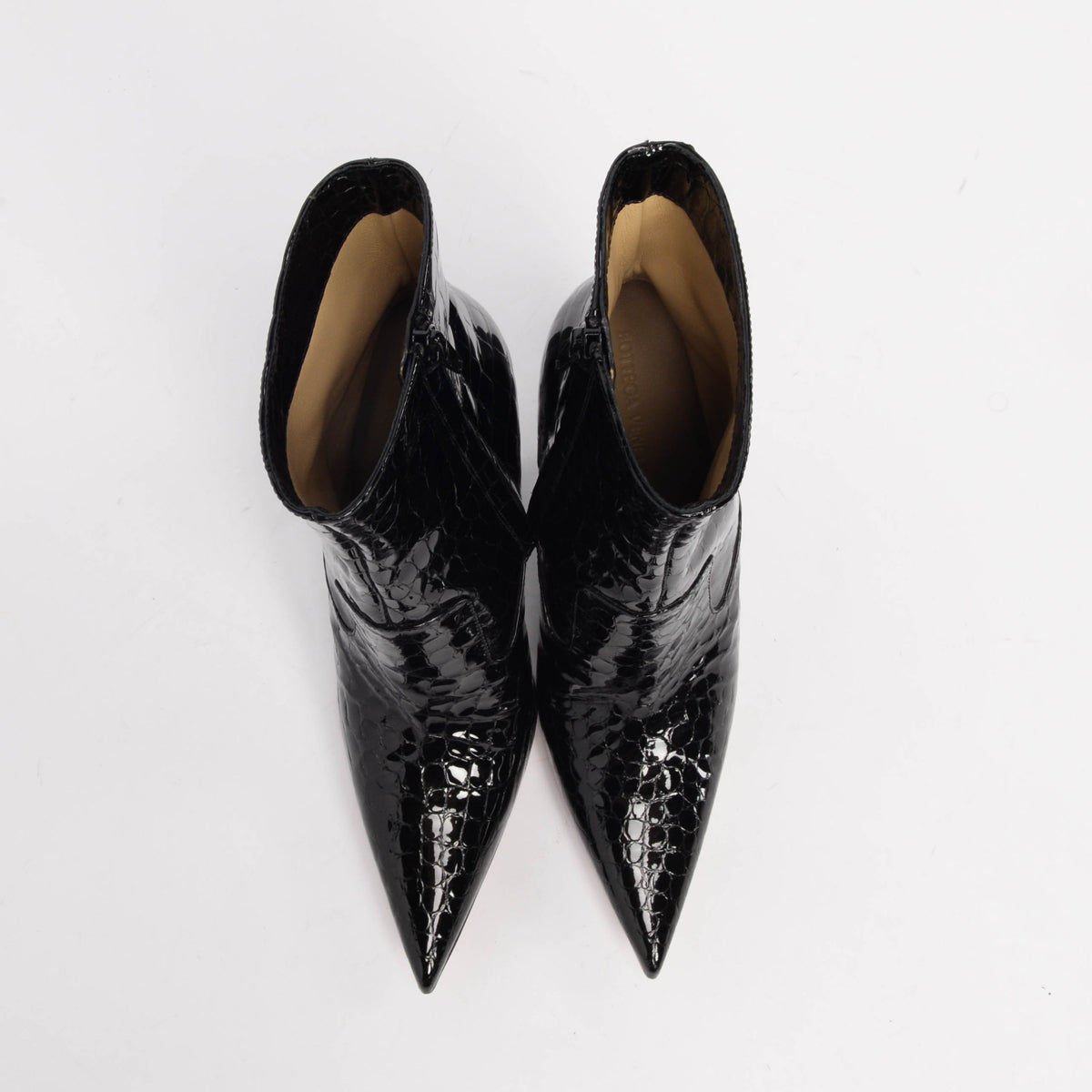 Bottega Veneta Black Croc Effect Punta Ankle Boots 39