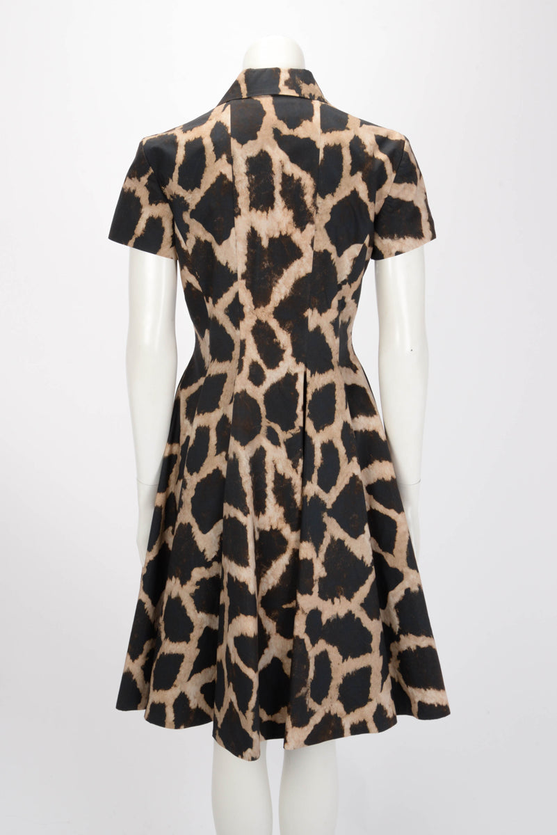 Giambattista Valli Beige Leopard Print Pleated Midi Shirt Dress IT 42