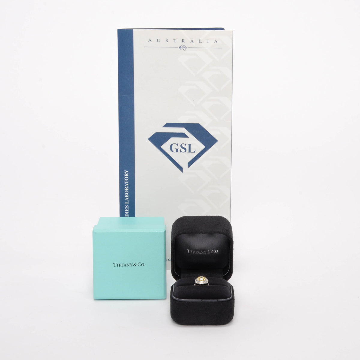 Tiffany & Co Platinum & Yellow Diamond Soleste Cushion-Cut Halo Ring
