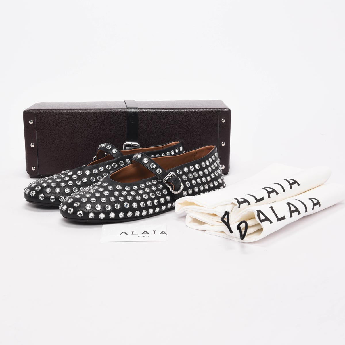 Alaia Black Crystal Embellished Lambskin Ballet Flats 41