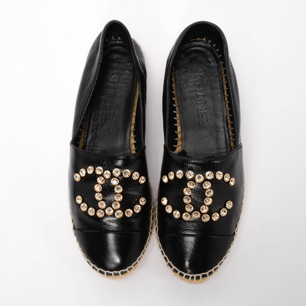 Chanel Black Lambskin Crystal CC Espadrilles 38