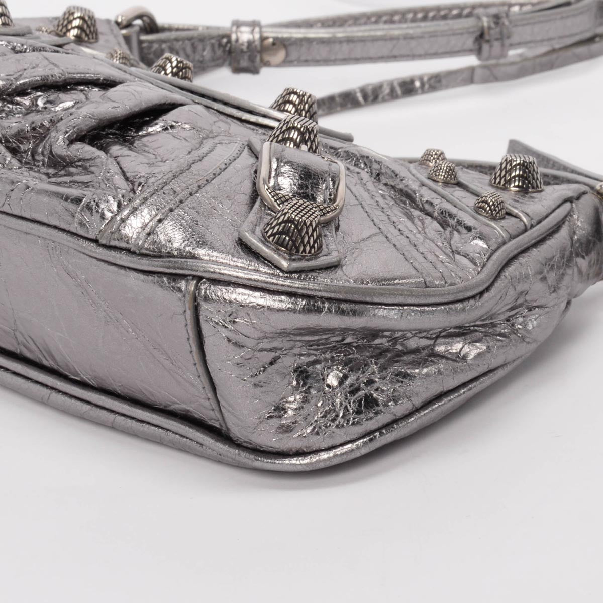 Balenciaga Silver Metallic Lambskin Le Cagole Mini Bag with Chain