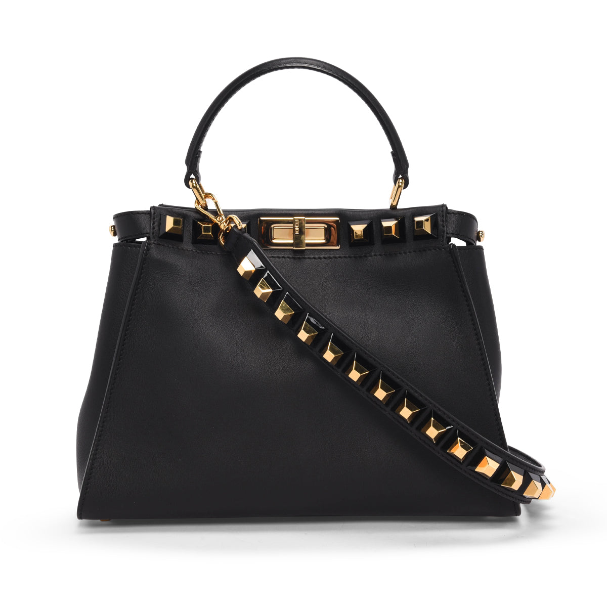 Fendi Black Calfskin Studded Medium Peekaboo Bag