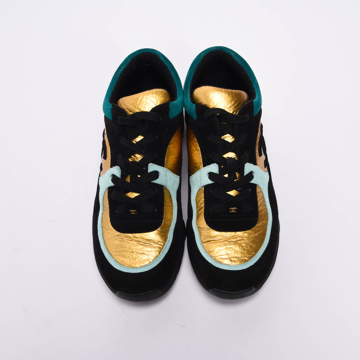 Chanel Gold Mixed Fibers CC Trainer Sneakers 40