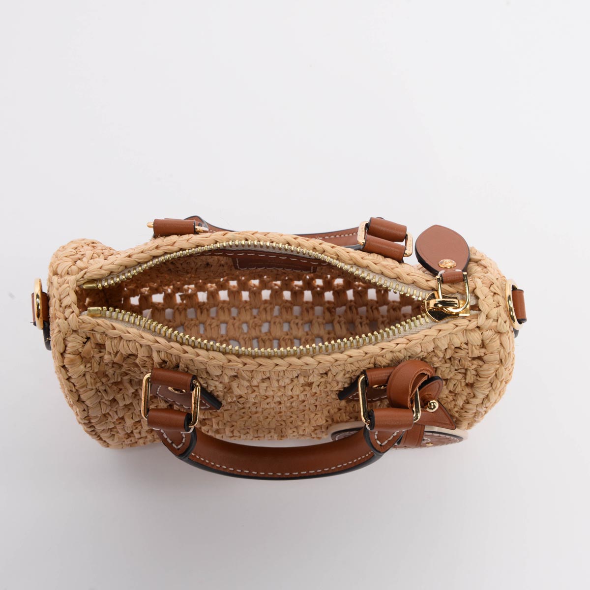 Louis Vuitton Tan Leather & Raffia Nano Speedy