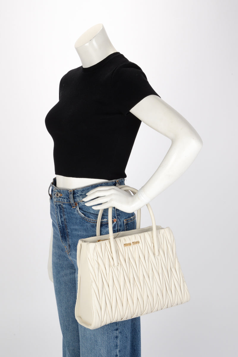 Miu Miu White Matelasse Small Tote