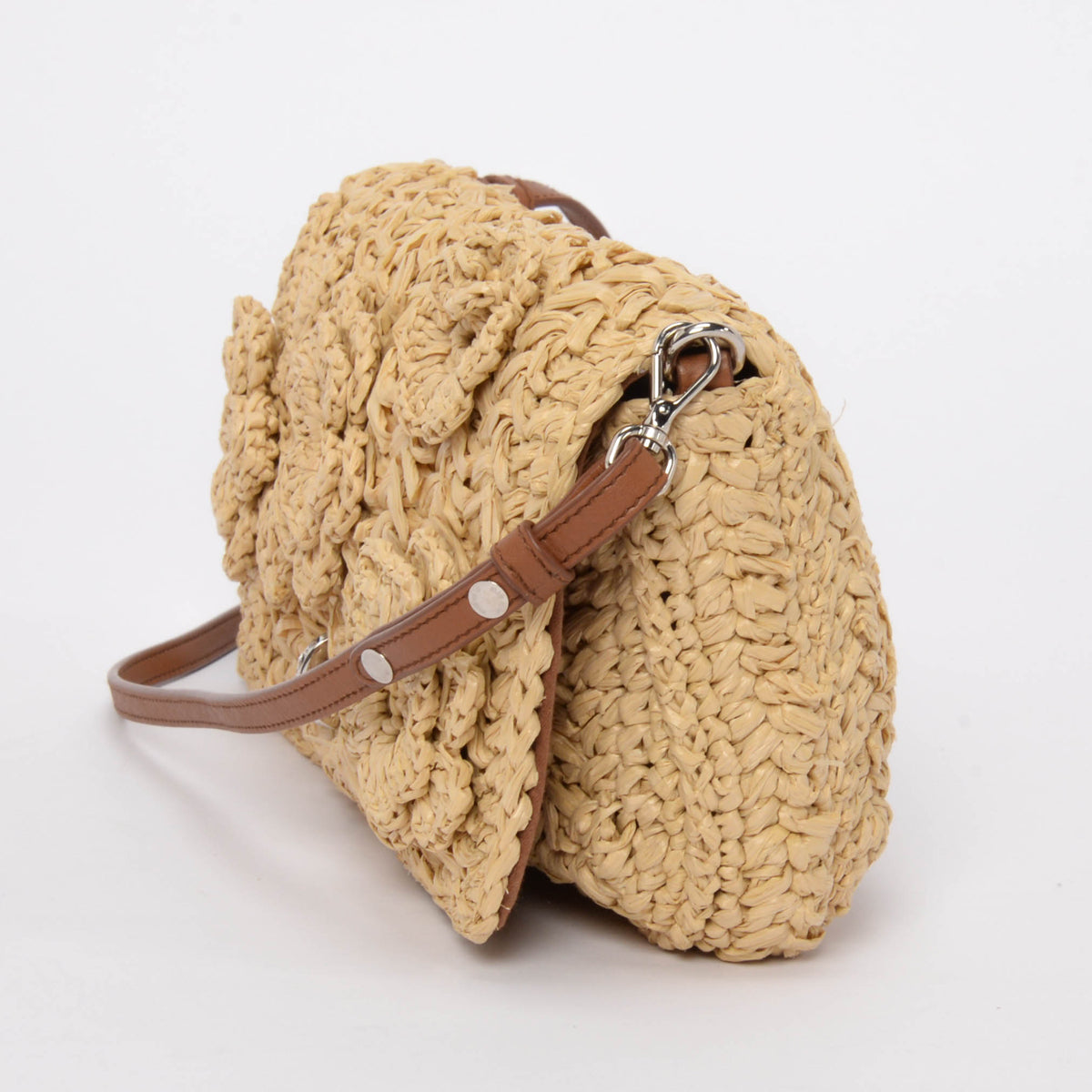 Miu Miu Beige Raffia Crystal Shoulder Bag