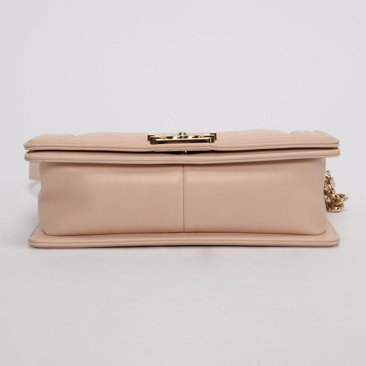 Chanel Beige Chevron Lambskin Old Medium Boy Bag