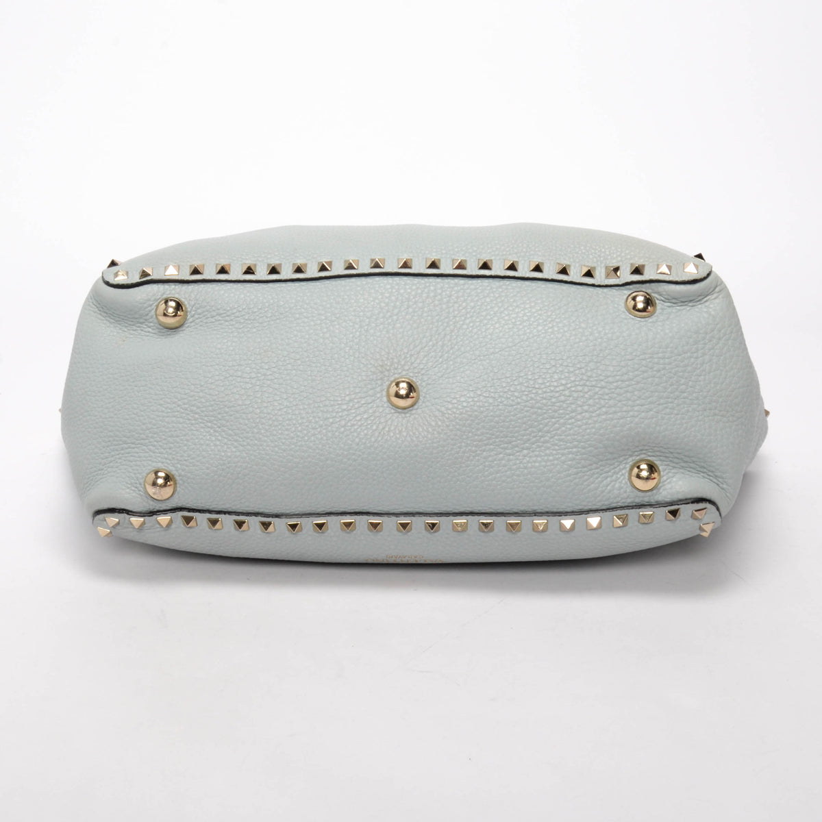 Valentino Pale Blue Grained Calfskin Medium Rockstud Trapeze Tote