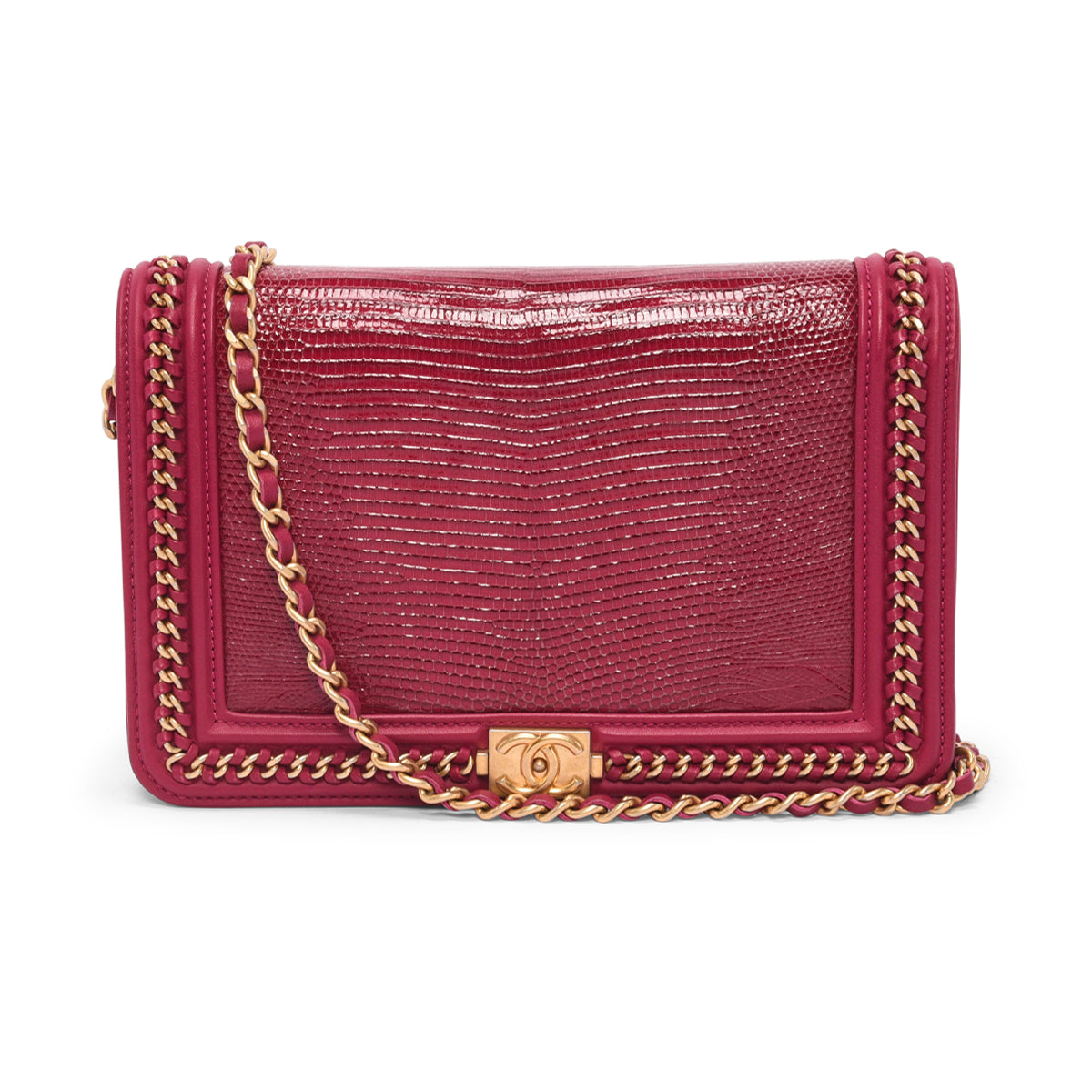 Chanel Magenta Lizard & Lambskin Chain Around Boy WOC