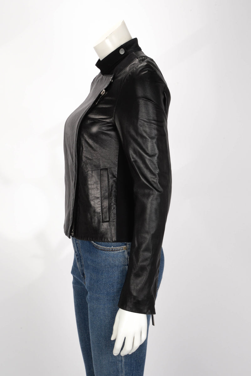 The Row Black Lambskin & Gabardine Biker Jacket US 2