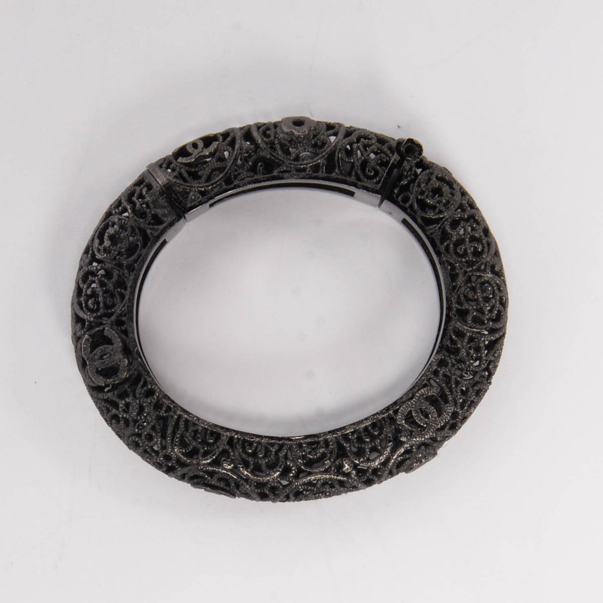 Chanel Blackened Metal Filigree Hinged Bracelet