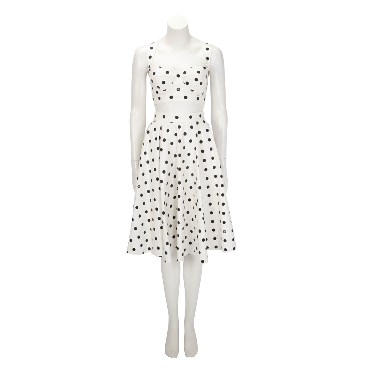 Dolce & Gabbana White Polka Dot Crop Top & Skirt IT 40