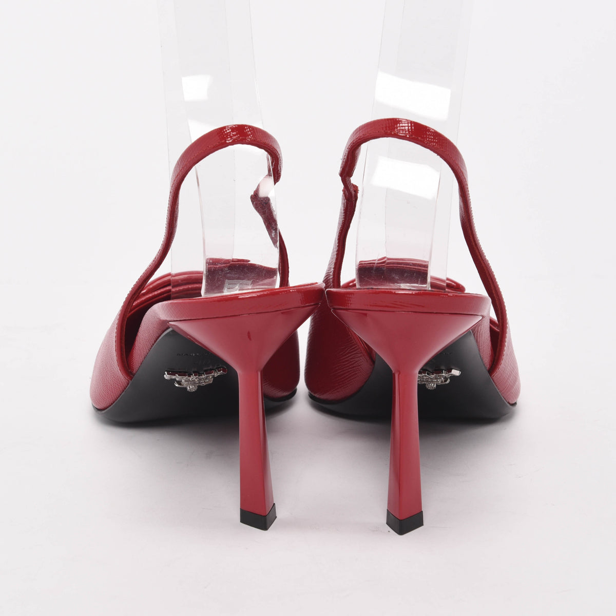 Prada Red Patent Saffiano Logo Slingback Pumps 40
