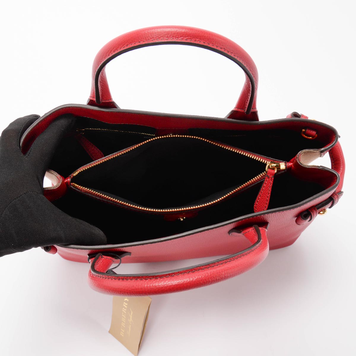 Burberry Red Derby Leather House Check Medium Banner Tote