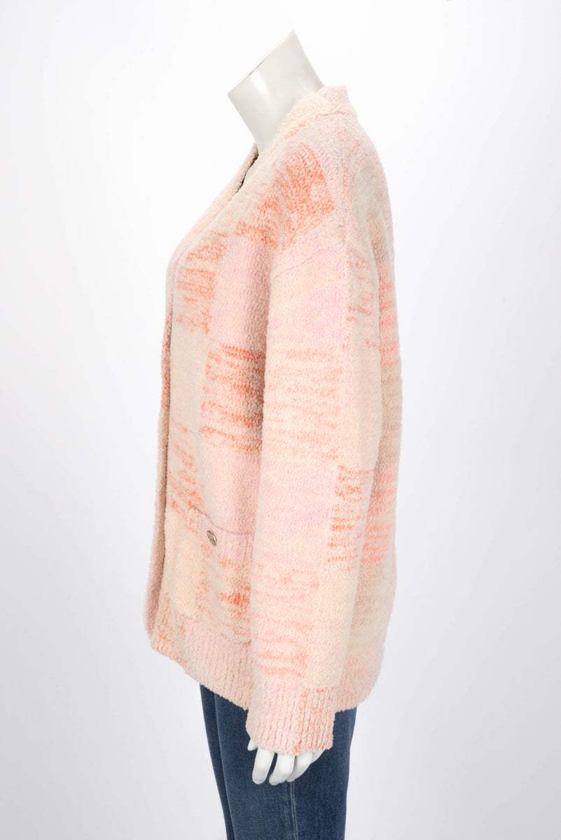 Chanel Pink Chenille Oversized Cardigan FR 36
