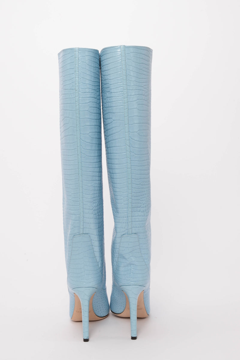 Jimmy Choo Sky Blue Stamped Croc Mavis 100 Boots 42