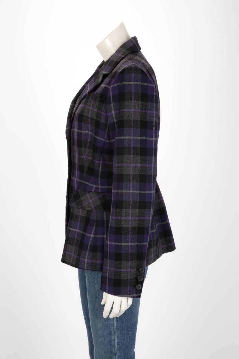 Dior Purple Wool Check'N'Dior Fitted Blazer FR 46
