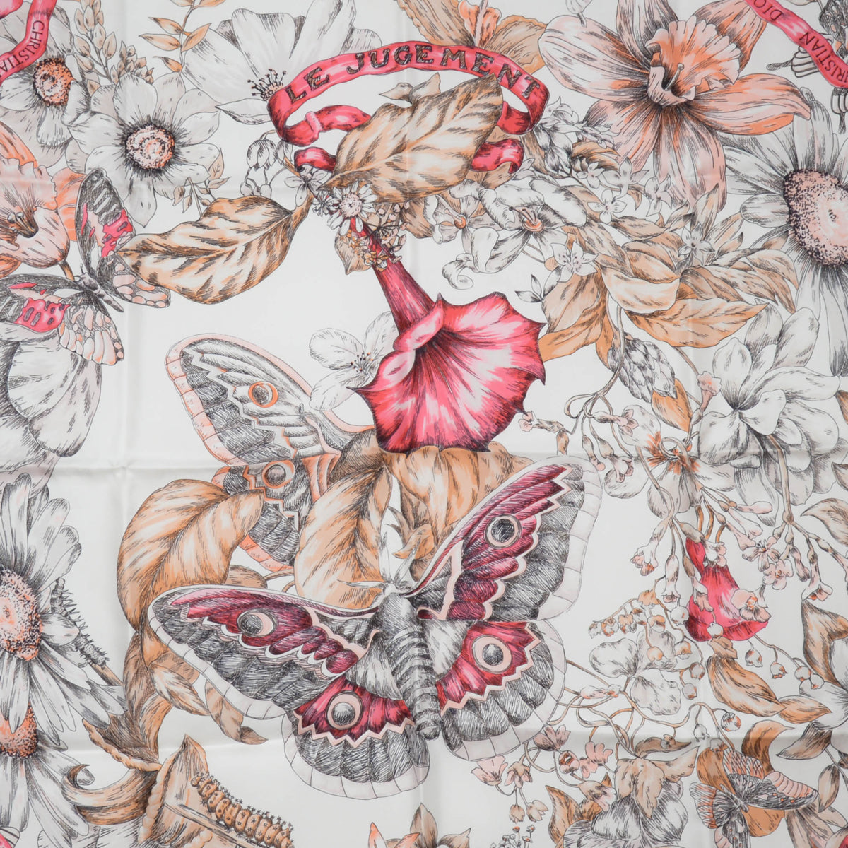 Dior Rose Silk Le Jugement Butterfly Scarf 90