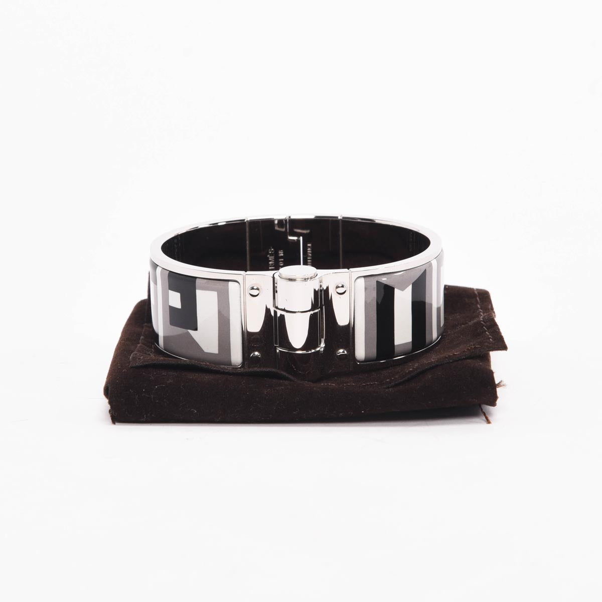 Hermes Black & White Enamel Charniere Lettre au Carre Hinged Bracelet