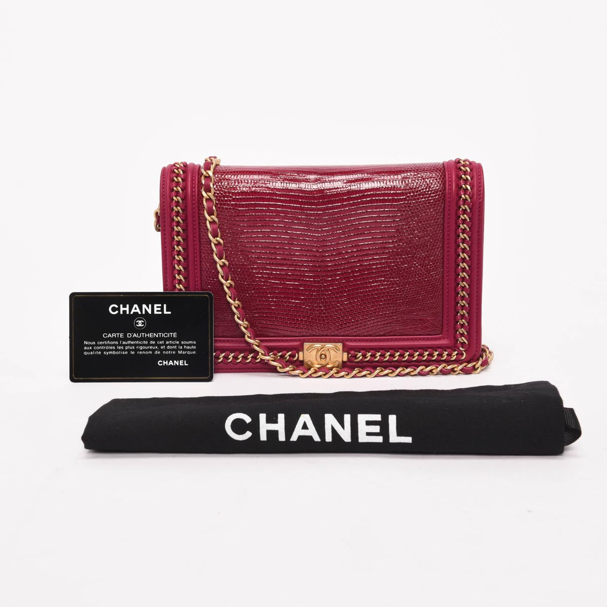 Chanel Magenta Lizard & Lambskin Chain Around Boy WOC