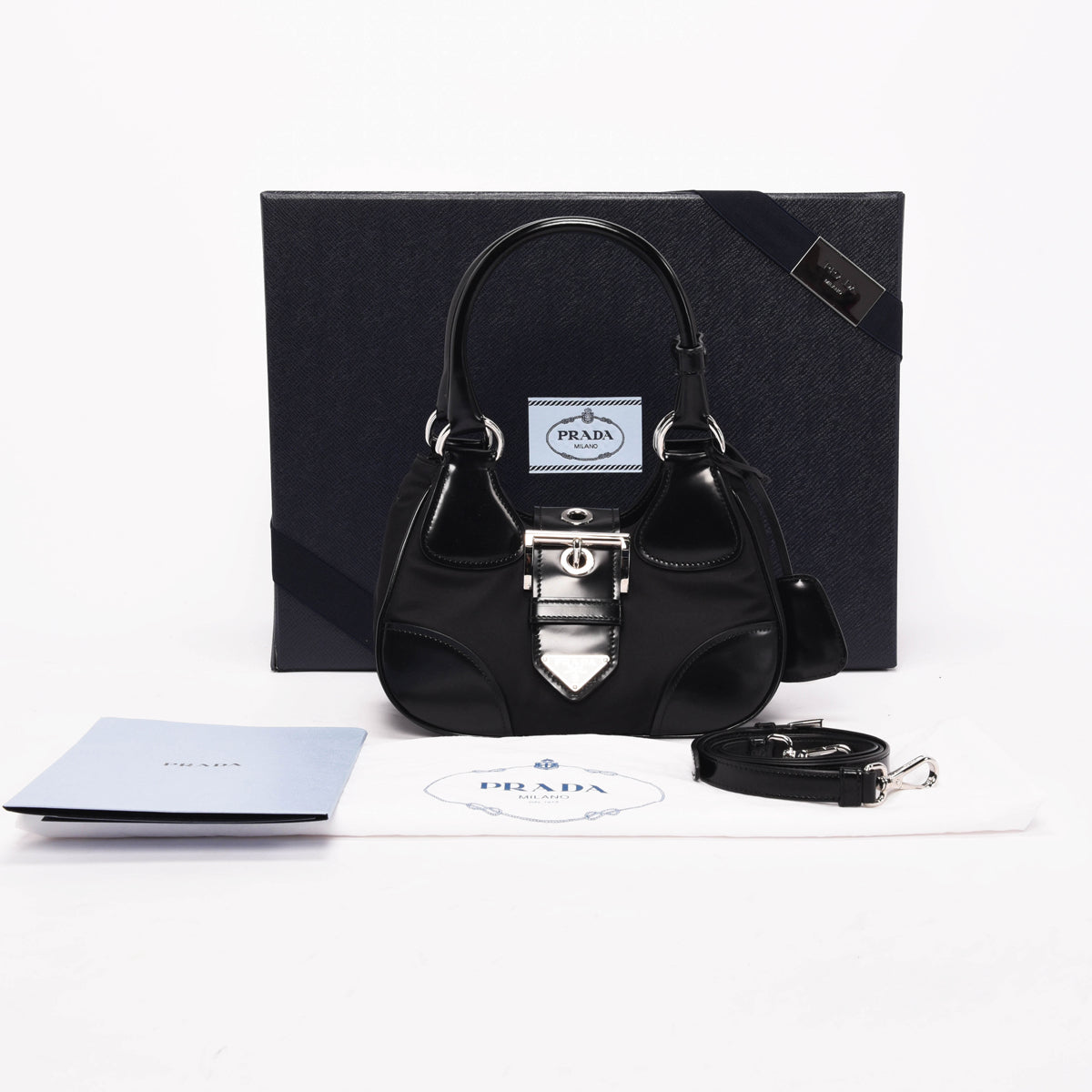 Prada Black Re-Nylon & Shiny Calfskin Moon Mini Bag