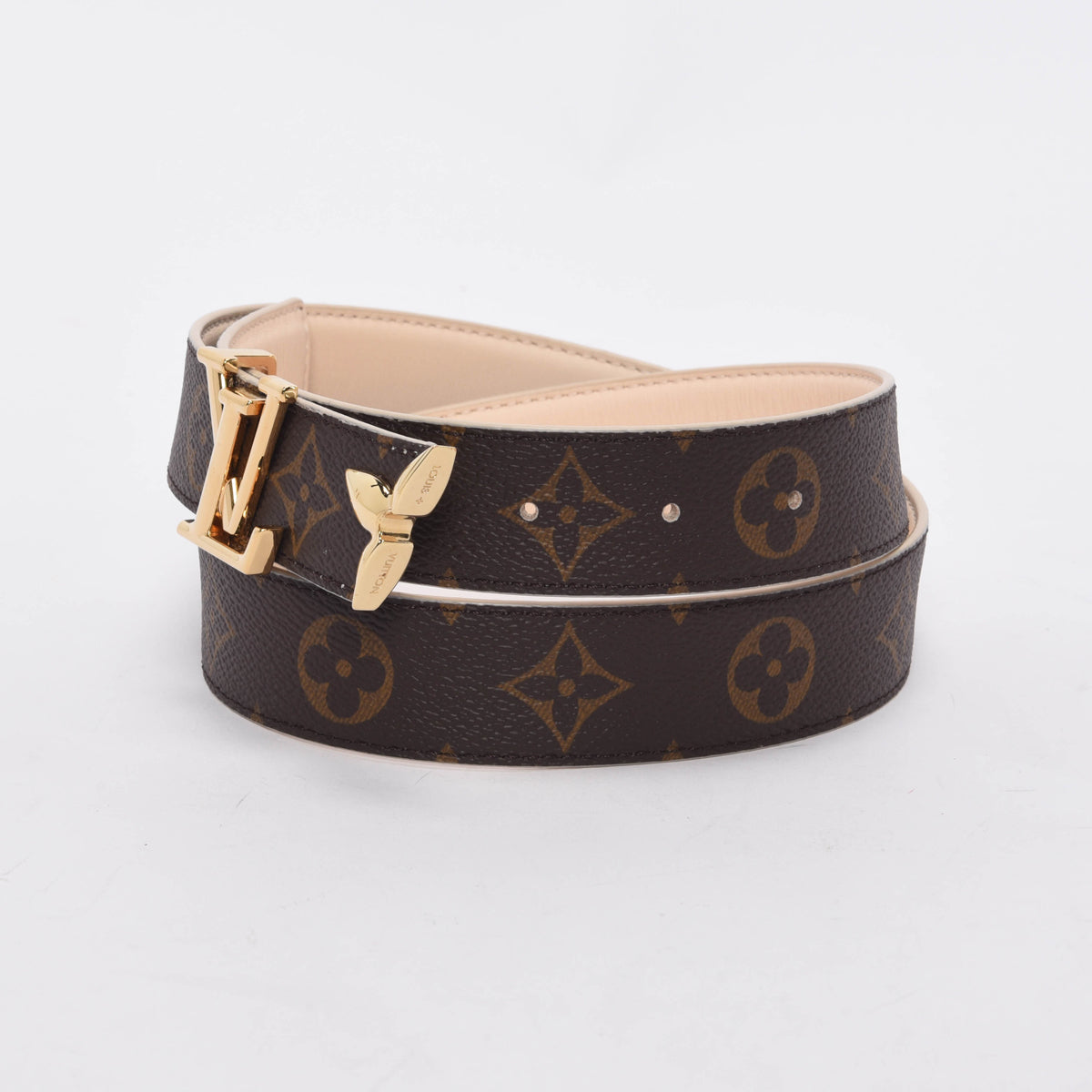 Louis Vuitton Cream Leather & Monogram Pretty LV Reversible Belt