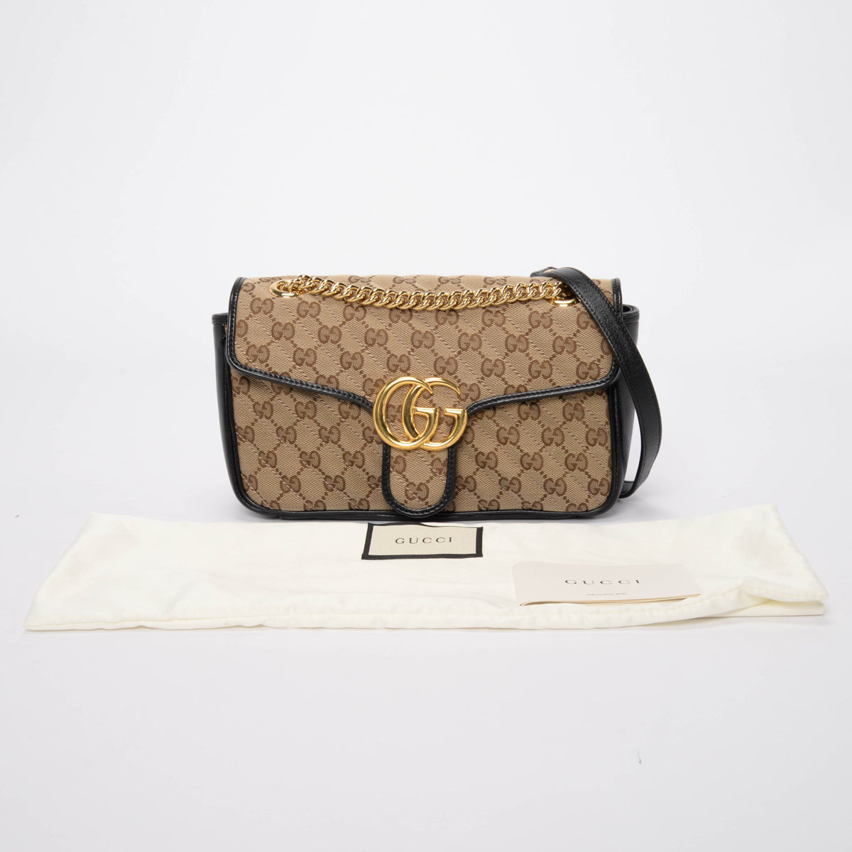 Gucci Black & Beige Monogram Matelasse Small GG Marmont Bag