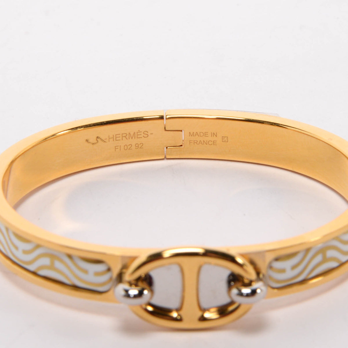 Hermes White & Gold Enamel Mini Clic Chaine d'Ancre Bracelet
