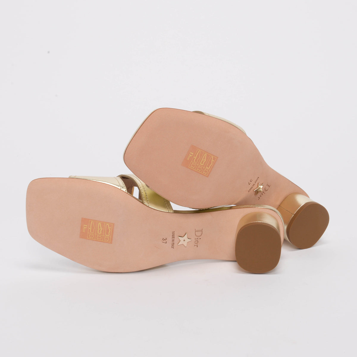 Dior Gold Laminated Calf 30 Montaigne Heeled Slides 37