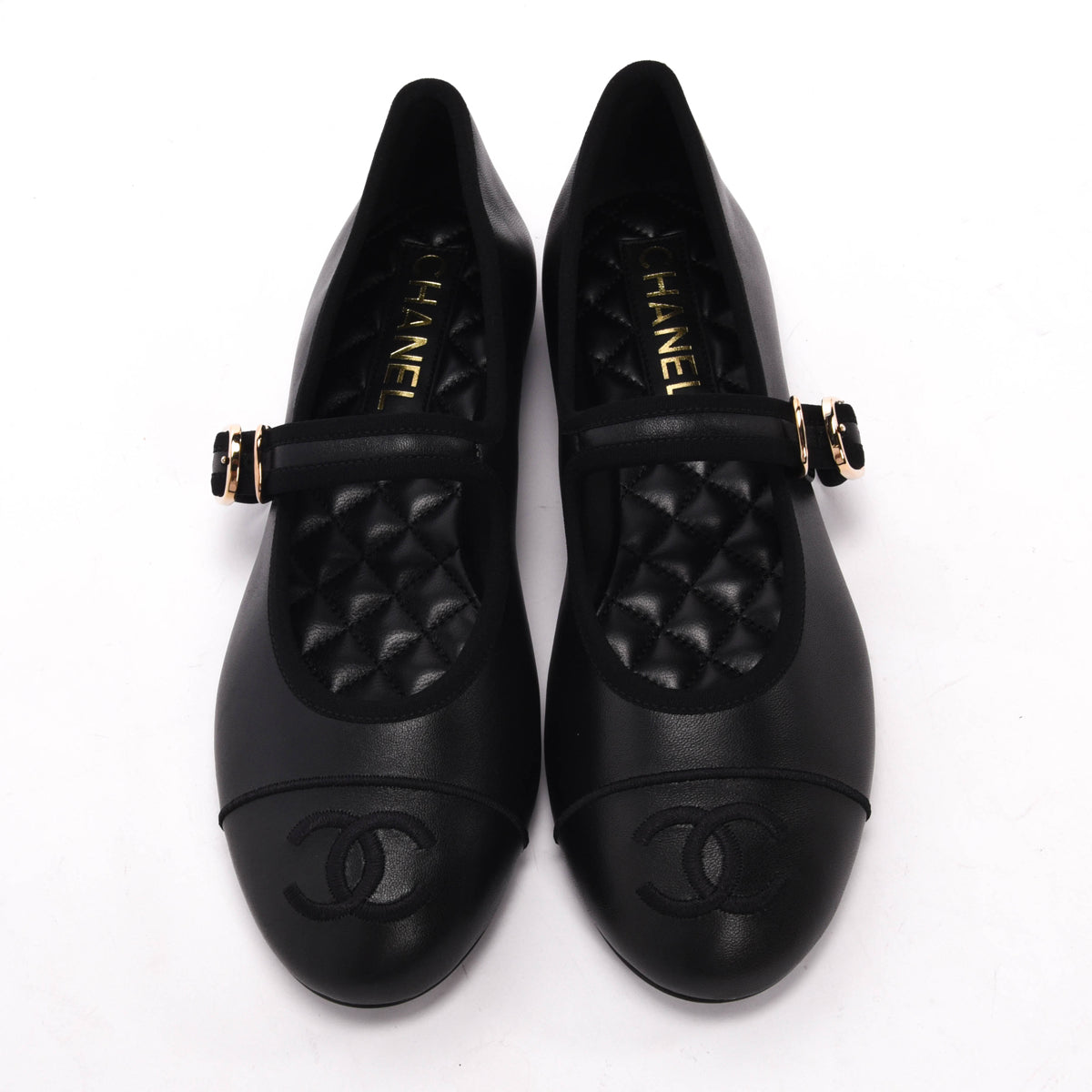 Chanel Black Lambskin CC Mary Jane Flats 38