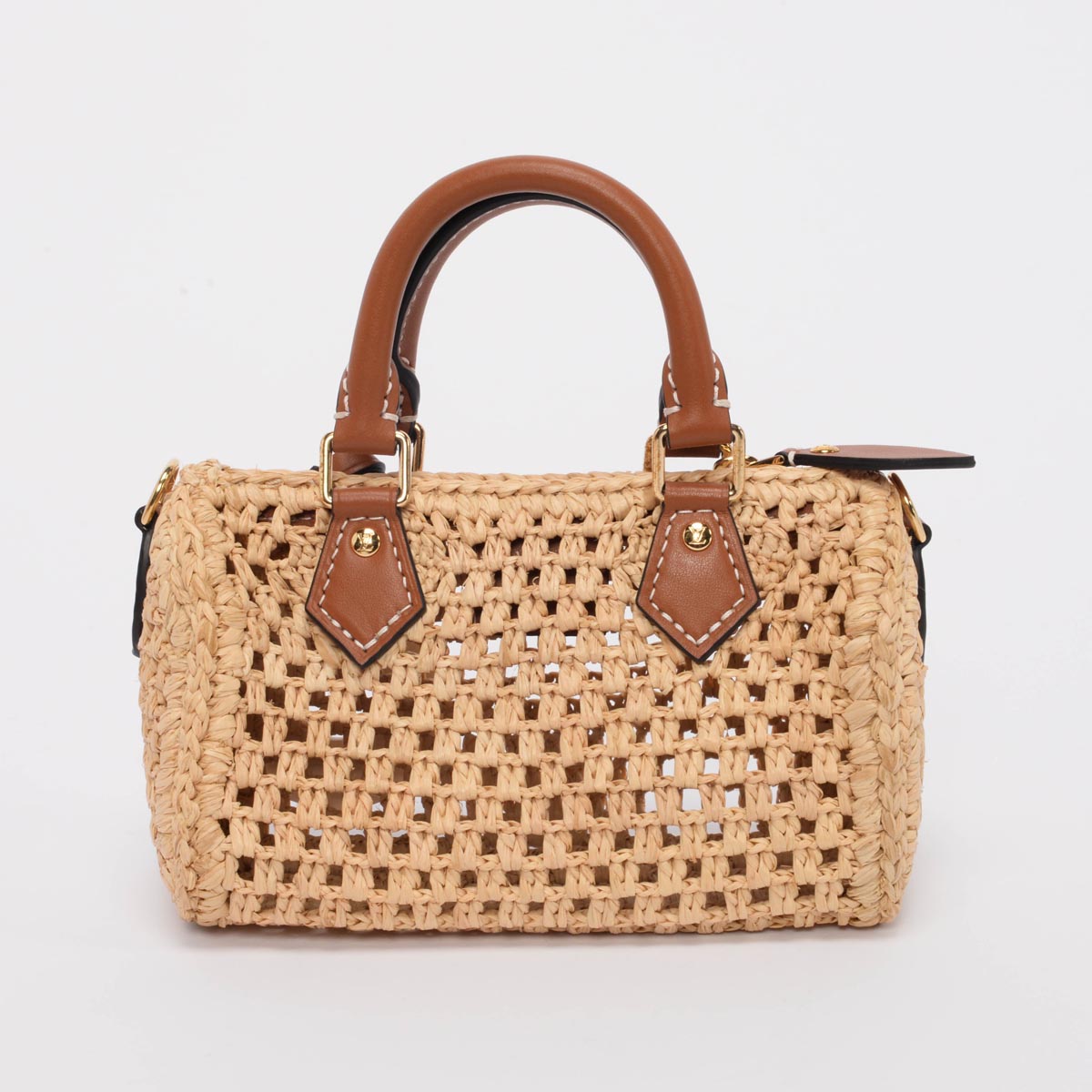 Louis Vuitton Tan Leather & Raffia Nano Speedy