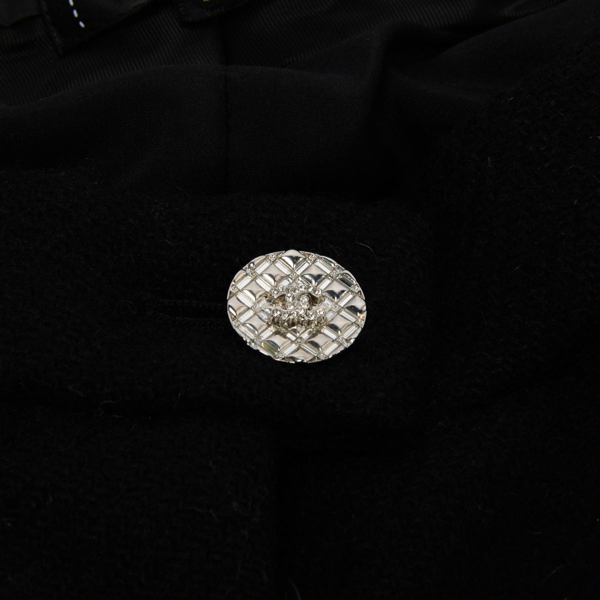 Chanel Black Wool Crystal CC Button Pants FR 38
