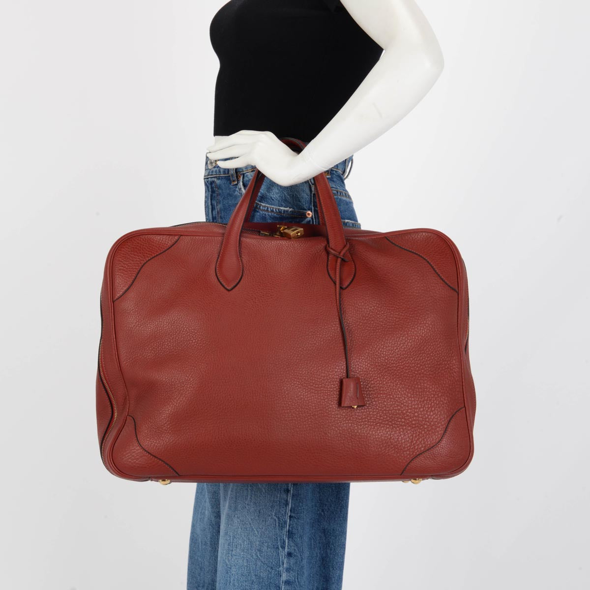 Hermes Rouge H Clemence Victoria Travel Bag 50