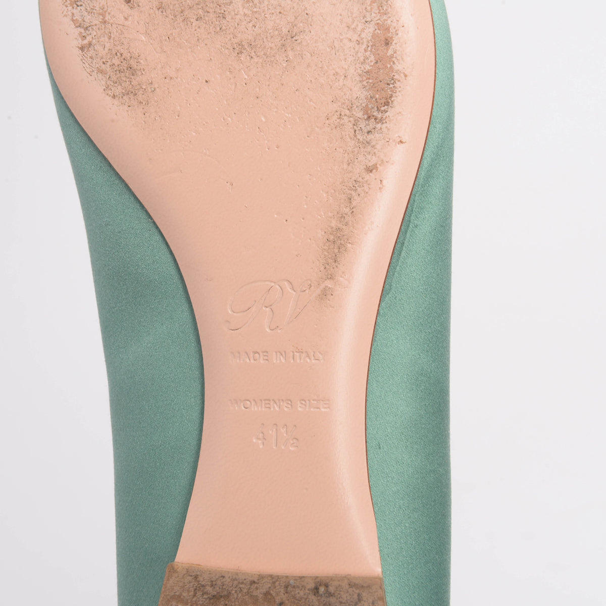 Roger Vivier Sage Green Satin Efflorescence Ballerina Flats 41.5