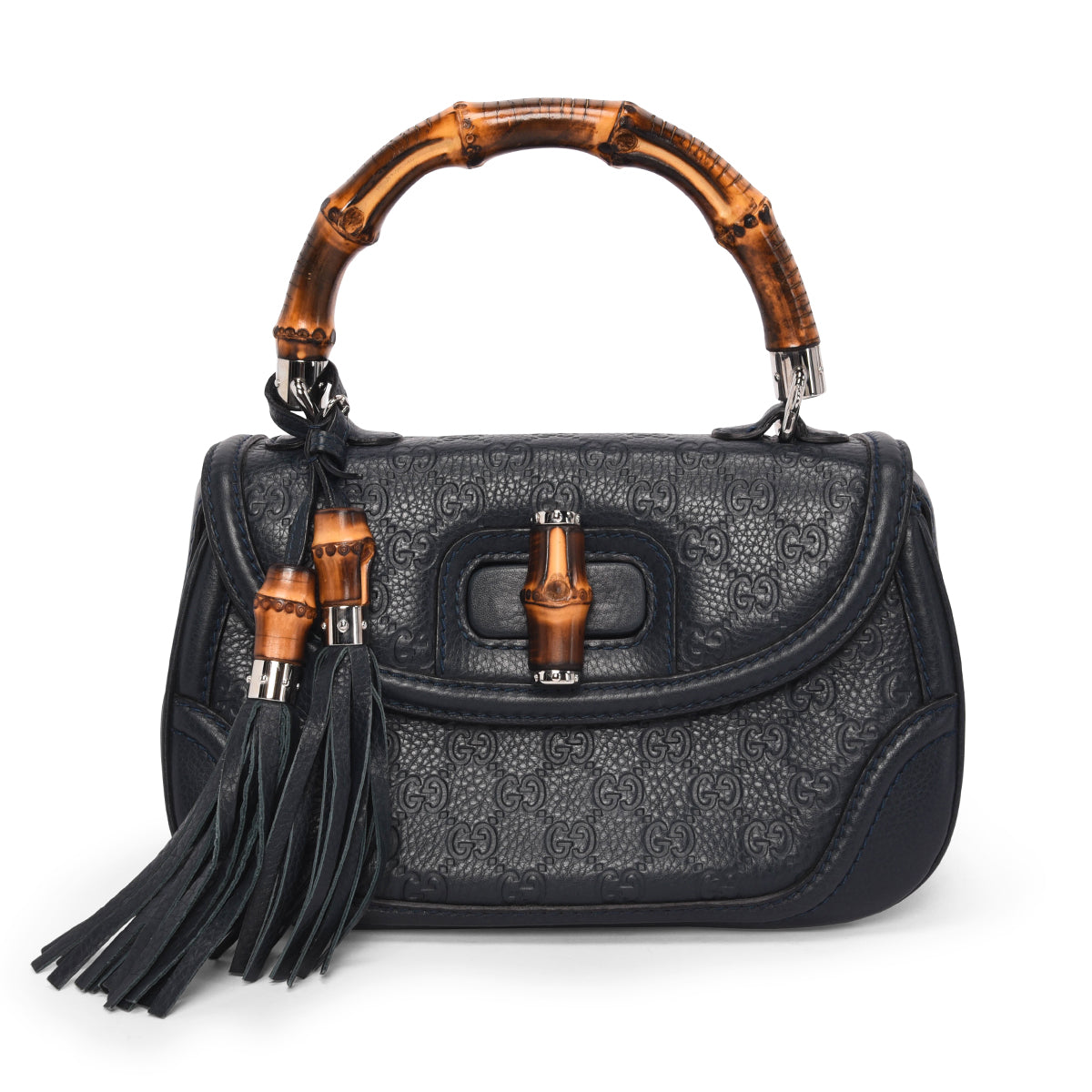 Gucci Dark Teal Guccissima Medium New Bamboo Bag